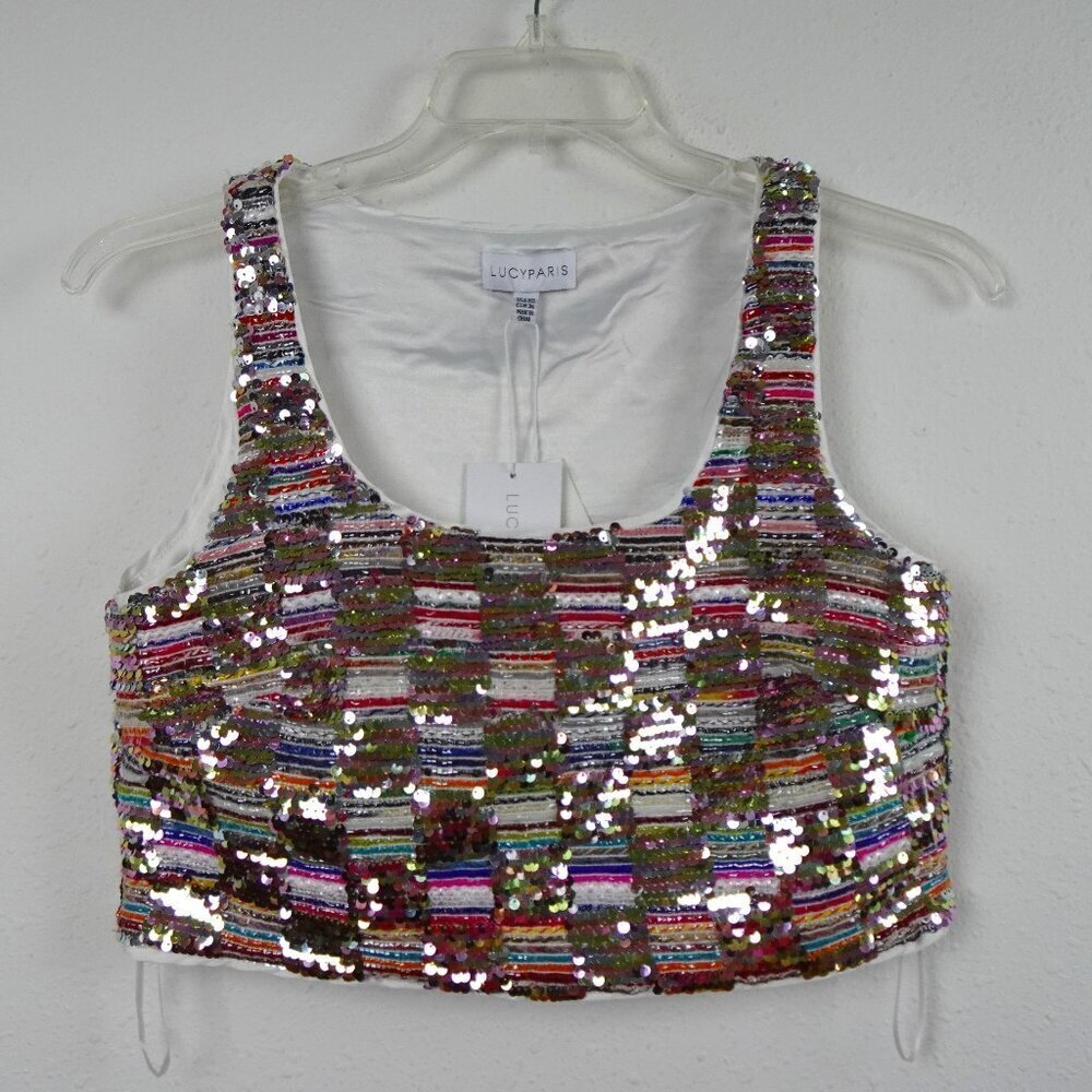 Lucy Paris Sequin Crop Top Women's Size XS Sleeveless Tank Colorful